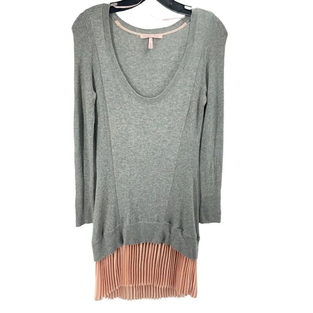 Victoria's Secret Womens Sweater Dress Pleats Skirt Long Sleeve Gray Pink Medium
